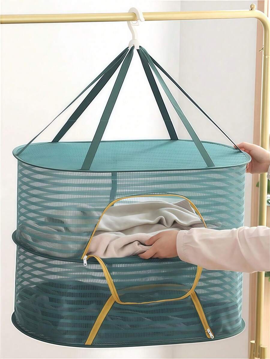 Składana suszarka do ubrań 1 szt.: wiatroodporne haczyki i zamek błyskawiczny, obrotowy o 360°, duża, oddychająca siatka zapewniająca równomierne suszenie, chroniąca przed owadami, oszczędzający miejsce organizer na pranie (1/2/3 warstwy)
