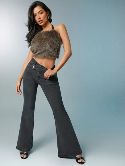 Denimoi 女式休闲破洞修身喇叭牛仔裤