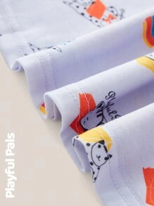 SHEIN 1 件女童复古猫和书印花交叉领高腰弹力休闲连衣裙，紫色 - 淡紫色 - 查看 4