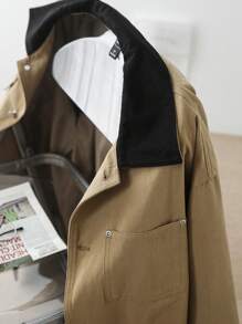 Dazy-Less Contrast Color Block Loose Minimalist Big Pocket Utility Style Regular Fit Women Trench Coat,Fall Clothes Women Jacket - Khaki - View 8