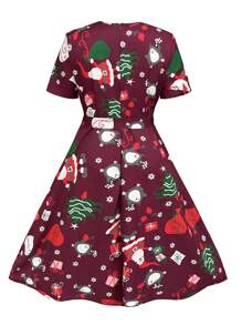 SHEIN Clasi Casual Christmas Print Short Sleeve Dress - Purple - View 2