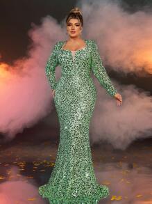 Glamrae Luxury Studded Emerald Green Fish Tail Dress, Formal Evening Gown, Plus Size Wedding Guest Dress, Party Dress