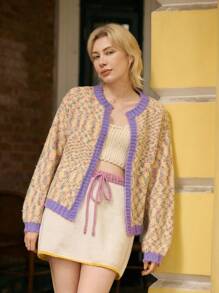 Skyraze Cárdigan de punto holgado y colorido para el otoño