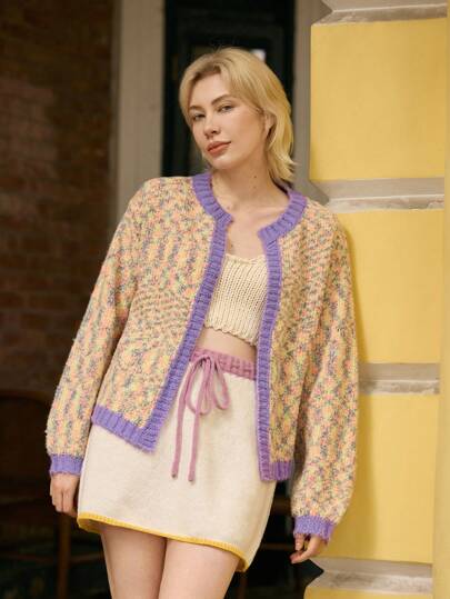 Skyraze Casual Loose Knit Colorful Cardigan Sweater For Autumn