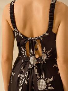 CAJUNI Women's Boho Sun Black & White Printed Casual Summer Short Tie Front Slip Dress - Multicolor - View 3