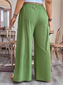 Breezaya Plus Size Women's Casual Printed Elastic Waist Wide Leg Straight Pants, Suitable For Christmas,New Year, Spring/Summer