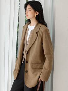 Dazy-Less Women's Regular Fit Casual Suede Jacket, Minimalist Design Old Money,Fall Clothes