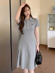 DAZY 全新夏季女童马刺绣长裙太阳裙，休闲女装 - 灰色 - 查看 4