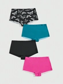 ROMWE 4pcs/Set Seamless Contrast-Color Butterfly Print Women Briefs - Multicolor - View 1