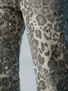 Denimoi Fall Women Clothes, Blue Wide-Leg '90s Jeans With Rhinestone, Denim, Casual Wear. For Everyday Wear, Going Out, Concerts, Festivals,Party - Grey - View 5