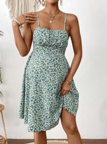SHEIN Maternity Ditsy Floral Cami Dress - Green - View 3