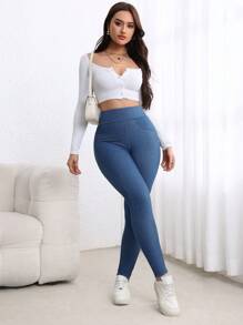 Flexra Women High Waist Skinny Casual Versatile Denim Pants Stretchy Knit Denim Apple Bottom Jeans - Blue - View 5