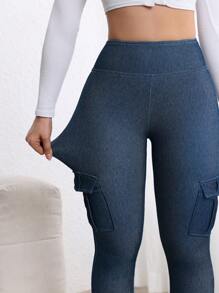 SHEIN EZwear Women's Cargo Pockets Skinny Casual Jeans, Versatile