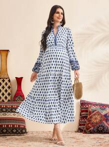 SHEIN 孕妇休闲连衣裙，简约时尚，适合日常穿着 - 藍色 - 查看 1