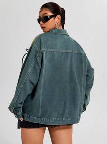 SHEIN ICON Plus Size Versleten Denim Jeansjack voor Dames