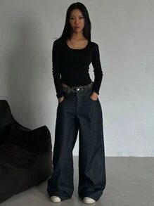 DAZY Women Leopard Print Patchwork Jeans, Casual & Fashionable For Daily Wear Y2k,Baggy Jeans - Dark Wash - View 2