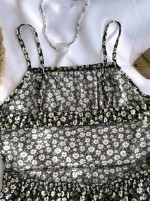 SHEIN Leap Crew Teen Girl Spring And Summer, Early Autumn Vacation, Graduation Season, Clothes Fall Clothes, Vacation Outfit, Retro Floral Suspender Backless Dress Suitable For Vacation - Black - View 6