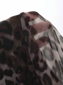 DAZY Women's Spring/Fall Lace Patchwork Leopard Print Mesh Dress Long Sleeve Dress - Brown - View 7