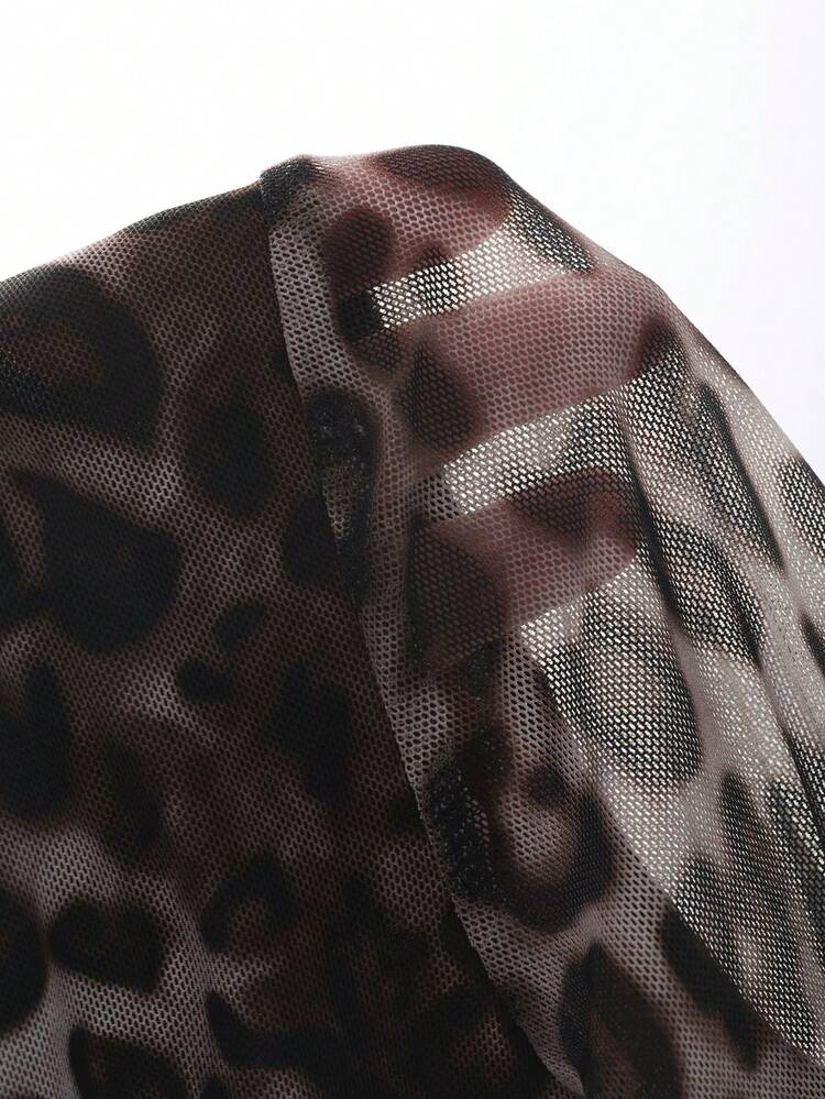 Women's Spring/Fall Lace Patchwork Leopard Print Mesh Dress Long Sleeve Dress