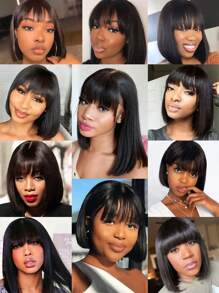 8-16 Inch Short Bob Natural Black Color Human Hair Wig With Bone Straight Bob Wig - SNatural - View 4