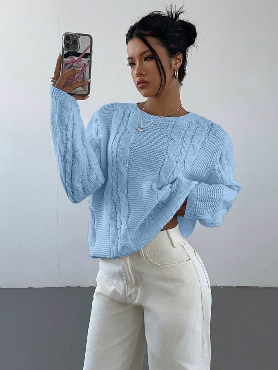 Aloruh 女士休闲纯色圆领毛衣，秋冬