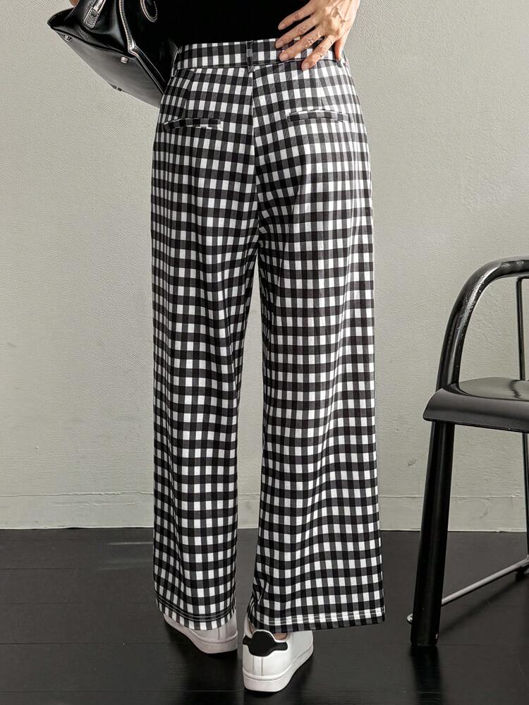 Black & White Plaid Pocket Casual Women's Summer Suit Pants Business Attire