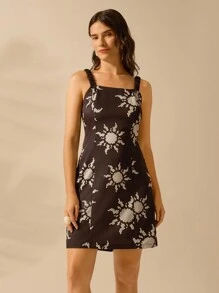CAJUNI Women's Boho Sun Black & White Printed Casual Summer Short Tie Front Slip Dress - Multicolor - View 5