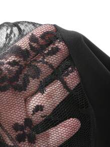 DAZY 透明网眼蕾丝拼接长裙，喇叭袖，美人鱼下摆，女士度假装，春秋季优雅正式女装长袖连衣裙舞会礼服