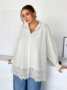 SHEIN Essnce Áo mùa xuân cỡ lớn dành cho nữ, áo dự tiệc mùa hè, áo đi chơi, áo dự lễ hội mùa xuân cho nữ. - trắng - Xem 4