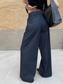 DAZY 适合日常穿着的女士休闲宽松阔腿牛仔裤 - 藍色 - 查看 5