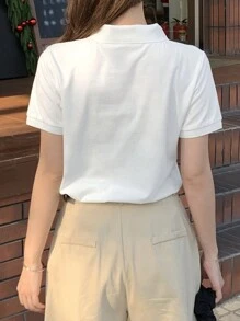 DAZY 夏季新款复古马球领女式 T 恤 - 白色 - 查看 2