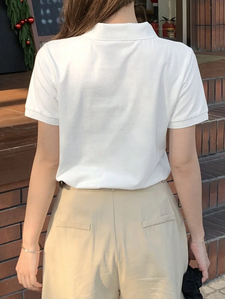 Summer New Design Vintage Polo Collar Women T-Shirt