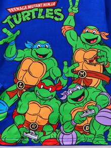 TEENAGE MUTANT NINJA TURTLES | SHEIN Young Boy Cartoon Print Round Neck Long Sleeve T-Shirt, Suitable For All Seasons - Blue - View 5