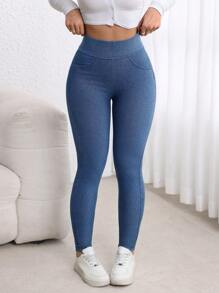 Flexra Women High Waist Skinny Casual Versatile Denim Pants Stretchy Knit Denim Apple Bottom Jeans - Blue - View 6