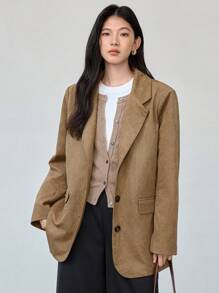 Dazy-Less Women's Regular Fit Casual Suede Jacket, Minimalist Design Old Money,Fall Clothes