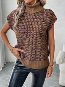 SHEIN LUNE Áo len dệt kim họa tiết vảy cổ cao thường ngày cho nữ - Nhiều màu - Xem 3