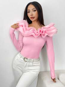 Chiquease Camiseta de moda de manga larga con hombros descubiertos de unicolor para mujer