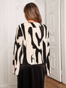 SHEIN VCAY Blusa holgada de talla grande con cuello en V y lazada delantera de gasa