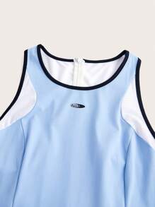 SHEIN Sports 女士无袖撞色褶皱连体裤