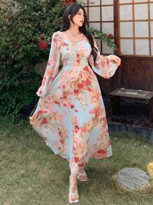 DAZY Đầm hoa nhí nữ, kiểu dáng tối giản và thời trang, thích hợp mặc hàng ngày, phong cách Boho, đầm tay dài mùa thu, đầm maxi đi nghỉ mát cho nữ. - Nhiều màu - Xem 6
