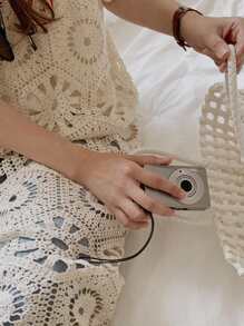 DAZY 女士蕾丝中长款背心式长款罩衫假日花朵夏季度假海滩 - 杏色 - 查看 1