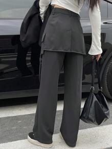 DAZY 女士纯色实用口袋缝线直筒裤