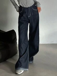 DAZY Women's Casual Distressed Wide Leg Jeans With Pockets - Blue - View 4