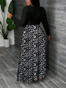 Slaydiva Plus Size Casual Simple Leopard Print Full-Width Dress, Autumn/Winter - Multicolor - View 4