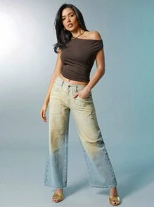 Denimoi Casual Washed Gradient Low Waist Wide Leg Jeans - Multicolor - View 4