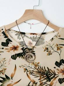 EMERY ROSE 2 件套女士热带植物印花圆领短袖休闲上衣和裤子 - 彩色 - 查看 3