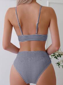 SHEIN Swim Holiday Beach Striped Bikini Set Summer - Blue and White - View 2