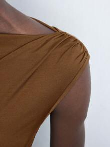 Maija 秋冬新款派对都市时尚优雅女士酒红色短袖中长款针织连衣裙 - 棕色 - 查看 8