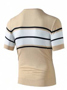 Manfinity Homme Men's Casual Colorblock Striped Short Sleeve Knit Top - Champagne - View 2