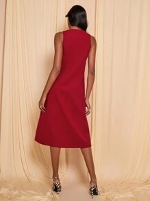 COSMINA Women's Solid Color Hollow Sleeveless Fashionable Elegant Mid-Length Dress - Red - View 2